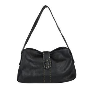 Desmo Black & Tan Pebble Leather Shoulder Hand Bag Made in Italy Quiet Luxury